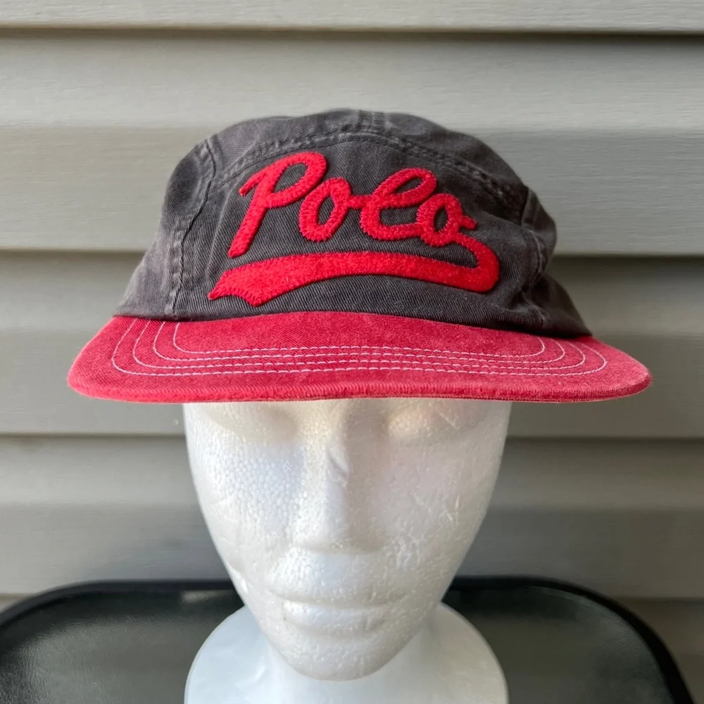 RARE- Vintage 90’s Polo Sport 5 Panel Adjustable Strap Hat Cap Gray/Red - Picture 1 of 10